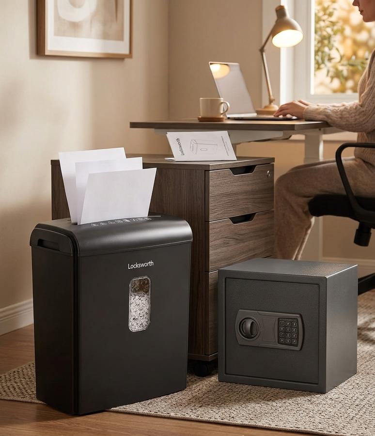 Locksworth 8-Sheet Micro-Cut Shredder on desk